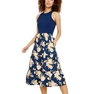 Maurices navy blue tiered floral skirt cottagecore Prairie cute dress size L